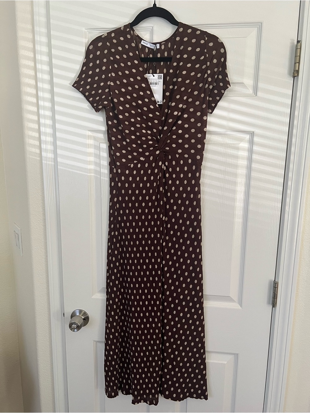 Mango Brown Midi Dress with Cream Polka Dots